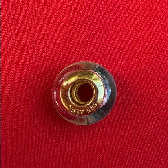 Solid 14K Yellow Gold PANDORA White Mystic Murano Glass Charm - Picture 3 of 4